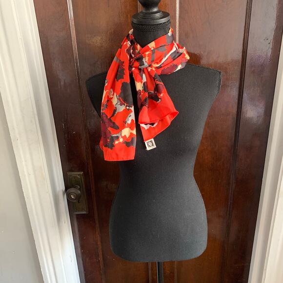 Designer Anne Klein Polyester Oblong Fashion Scarf RED Dappling Splotches - Picture 3 of 7